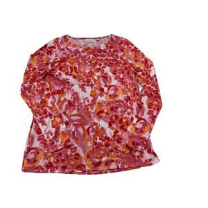 Belle By Kim Gravel QVC Red Pink Abstract Floral Blouse Women's XS Oversized